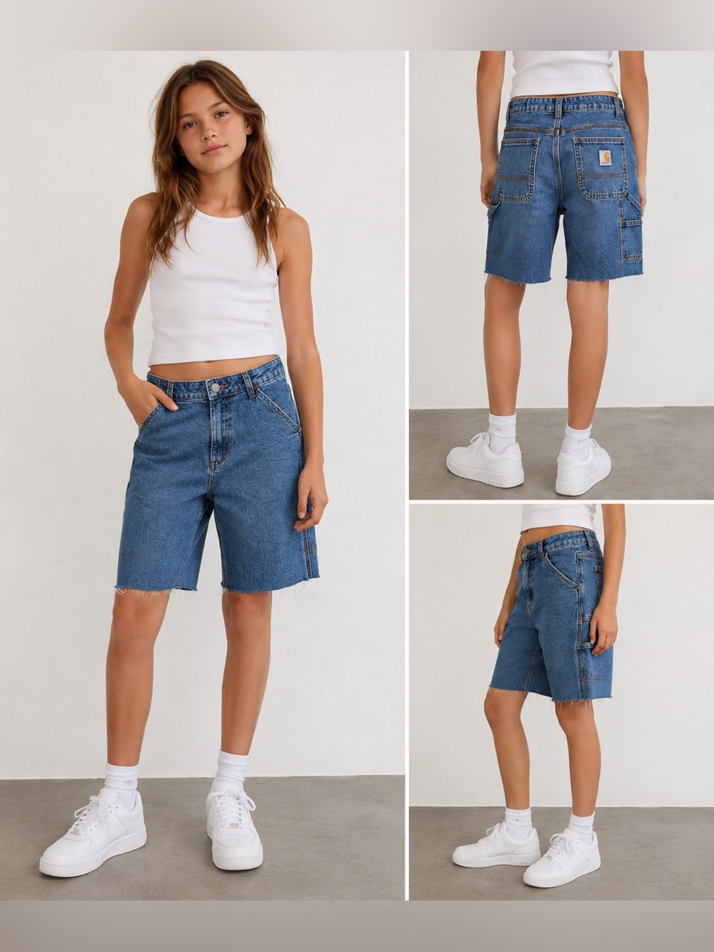 Carhartt Youth 14 Denim Carpenter Cut Off Shorts Workwear Jorts Y2K